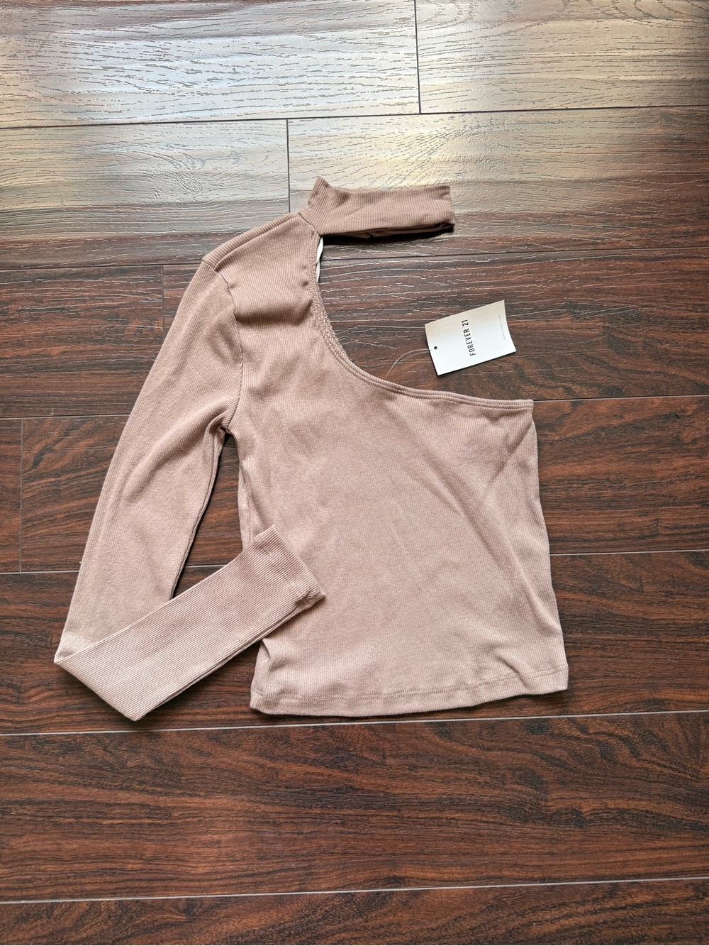Forever 21 Taupe One-Shoulder Ribbed Top